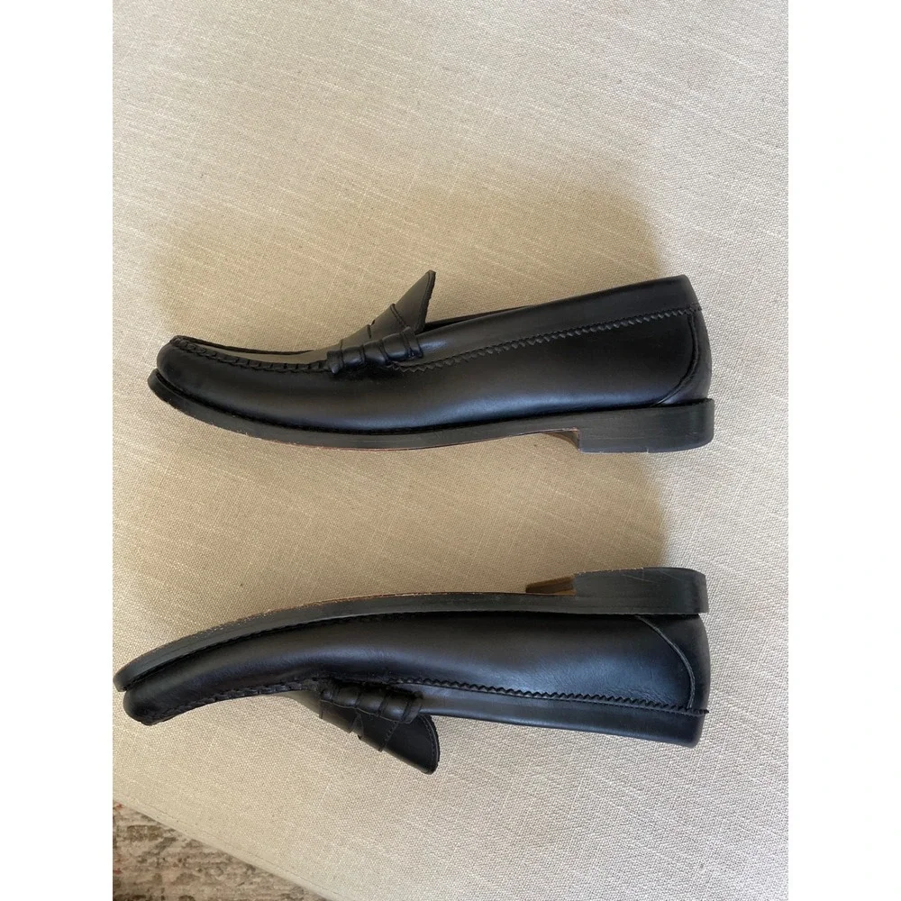 J.Crew Mens Camden Black Leather Penny Loafers BJ009 Size 9 Slip On Dress Shoes